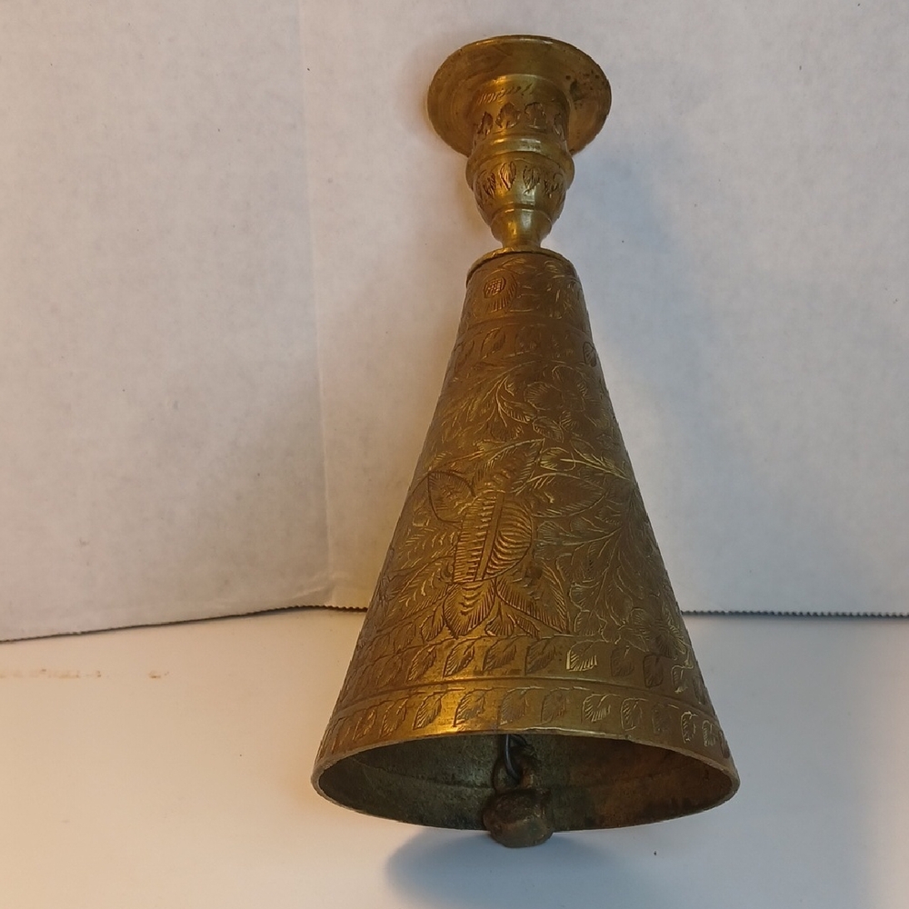 Antique Or Vintage Solid Brass Cone Shaped Bell Candle Holder